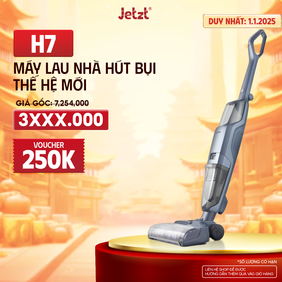 Máy Lau Sàn Hút Bụi Trọng Lượng Siêu Nhẹ Jetzt H7, Hàng Chính Hãng