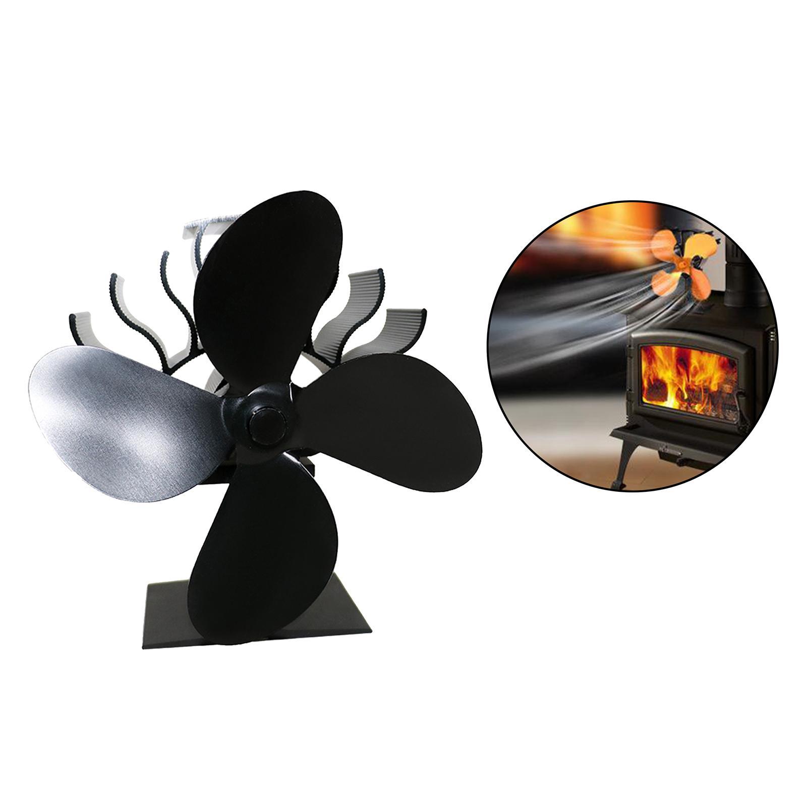 4-Blade Heat Powered Stove Burner Fan Wood/Log Burner/Fireplace Warm