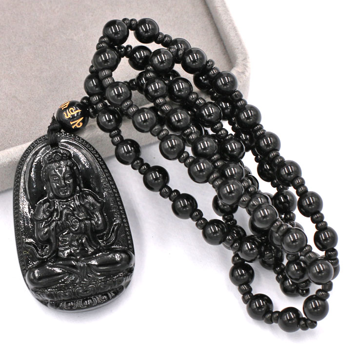 Vòng cổ Đại Nhật như lai đá thạch anh đen 4.3 cm DHTEB5