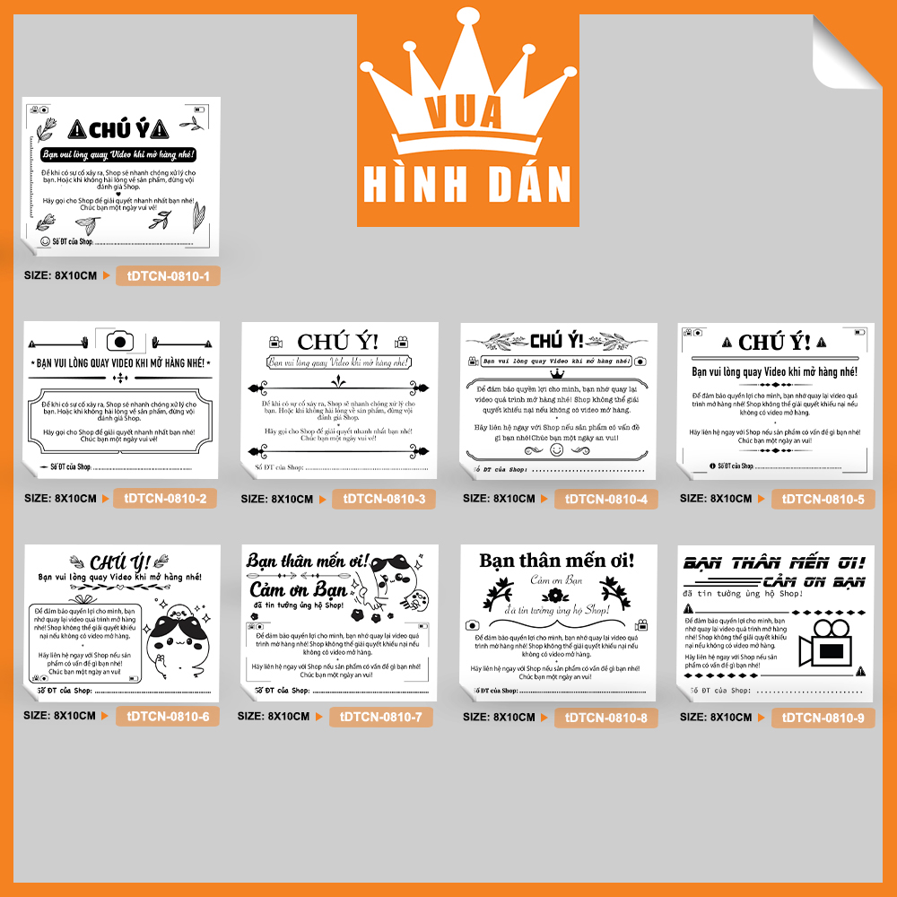 Hình ảnh Set 50/100 Tem lưu ý khách quay video khi mở hàng (8x10cm) (1.020) - tem sticker dán đơn hàng, kiện hàng dành cho shop