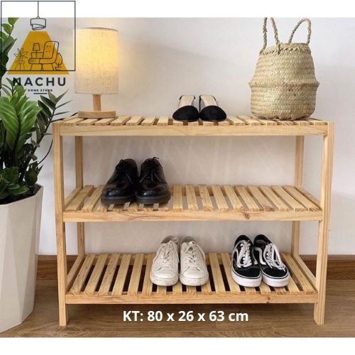 Kệ Để Giày Dép 3 Tầng Thông Minh Gỗ Thông Tự Nhiên 80 cm Nachu Home Store