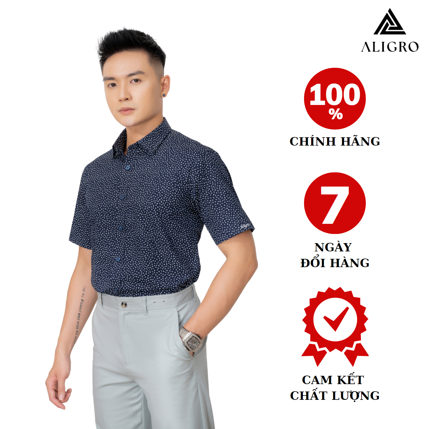 Áo sơ mi nam ngắn tay ALIGRO nhiều màu chất liệu cotton tự nhiên cao cấp, vạt bằng form custom trẻ trung ALGS-C66