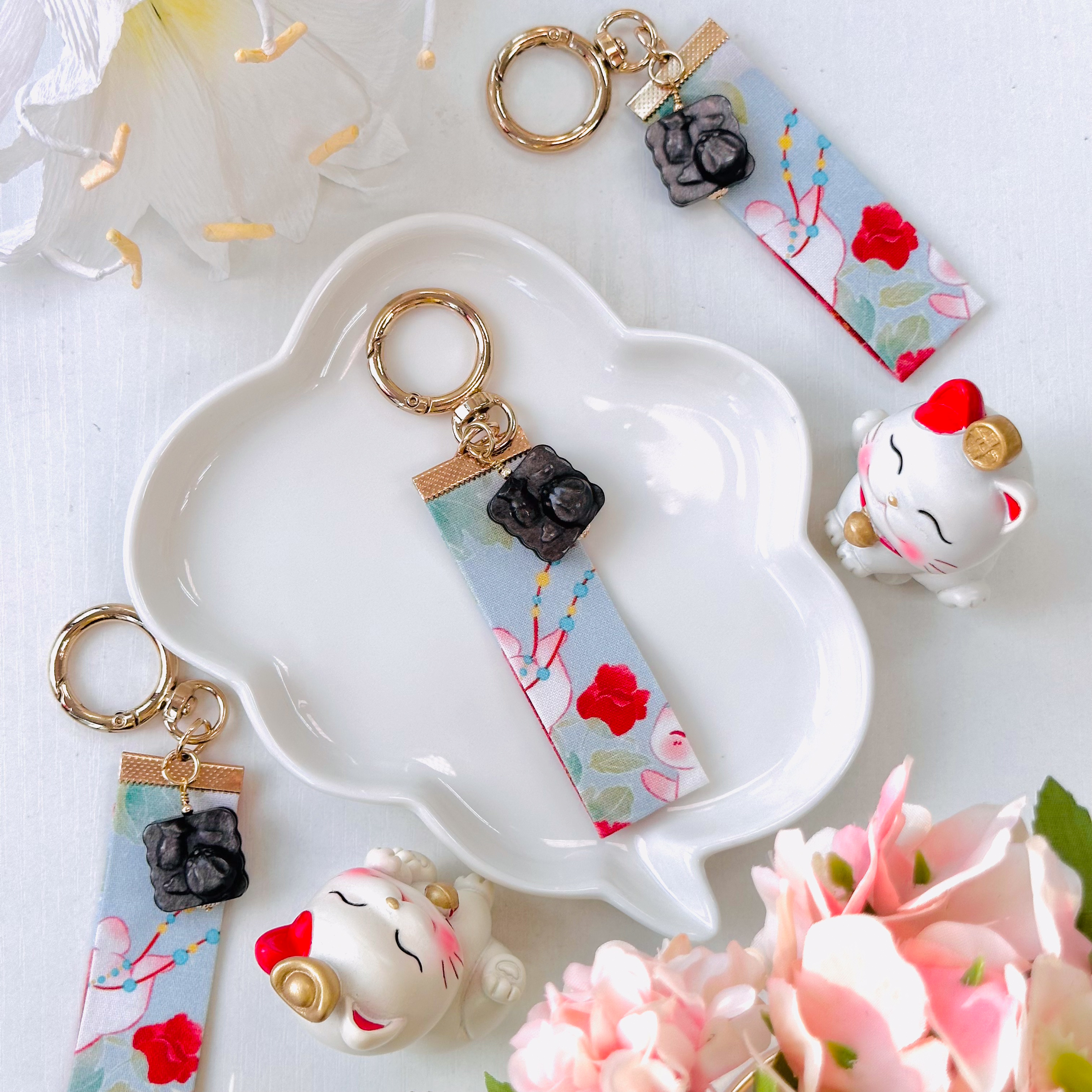 CRZ Fabchain - Phụ Kiện - Silver Obsidian Bunny Biscuit - Móc Khóa Kèm 1 Viên Đá Obsidian Hình Bunny Biscuit