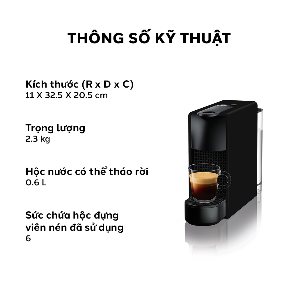 Bộ máy pha cà phê Nespresso Essenza Mini Đen &amp; máy đánh sữa Aeroccino 3 - Hàng chính hãng