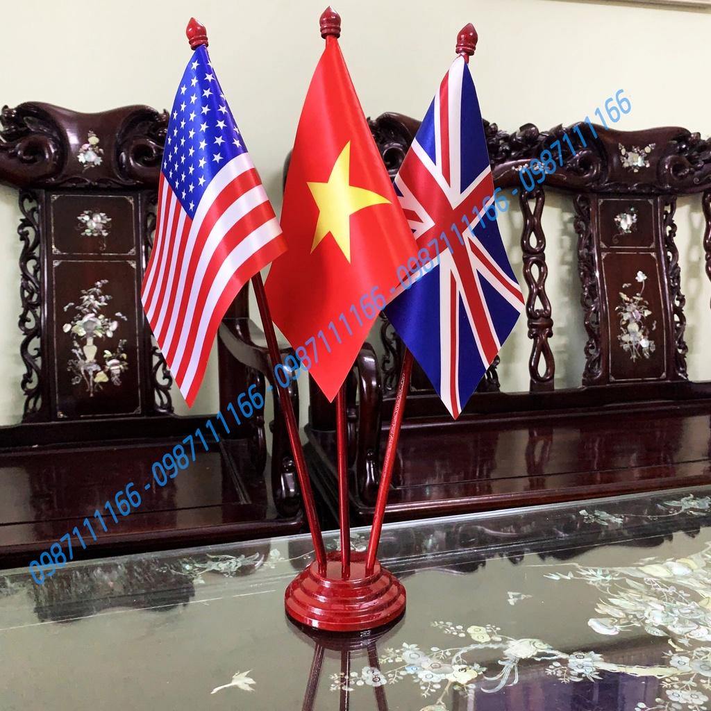 Cờ Để Bàn Gỗ 3 nước Việt Nam - Mỹ - Anh