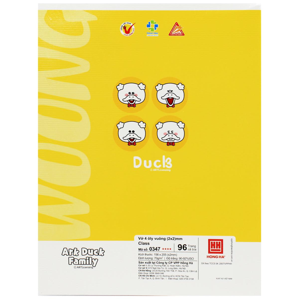 Tập Class Arkduck - 4 Ô Ly Vuông - 96 Trang 70gsm - Hồng Hà 0347 (Mẫu Bìa Giao Ngẫu Nhiên)