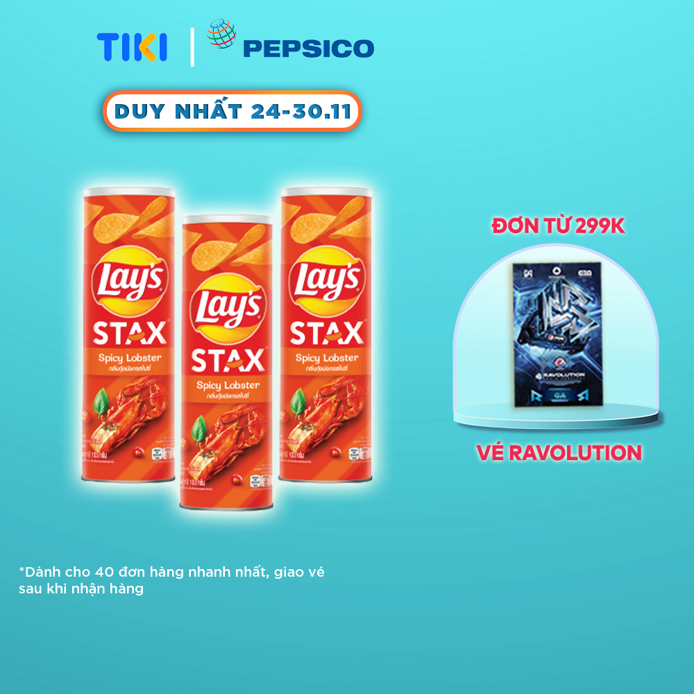 Combo 3 Lay's Stax Khoai Tây Miếng Vị Tôm Hùm Nướng Ngũ Vị 100gr