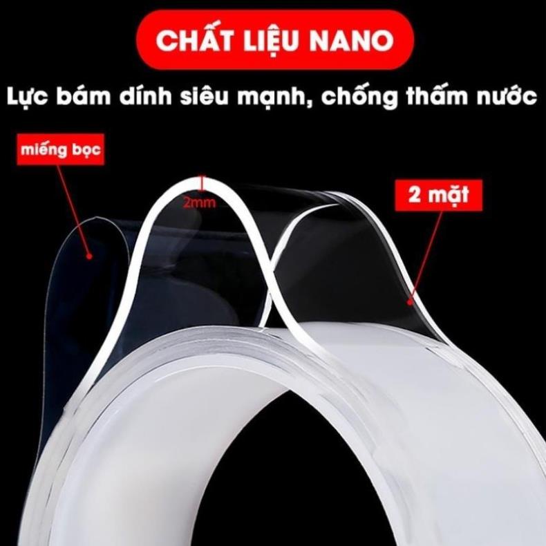 Băng Dính 2 Mặt Siêu Dính Trong Suốt, Băng Keo Dán Tường Hai Mặt Nano Silicon Siêu Chắc ,Tiện Lợi