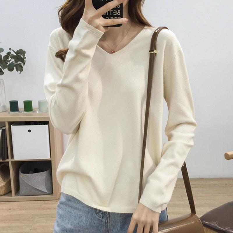 Áo len cổ tim dáng suông siêu mềm