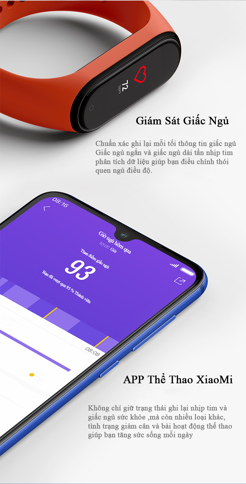 Vòng tay thông minh XiaoMi MiBand 4 Đo nhịp tim đo huyết bước chân - Hãng nhập khẩu