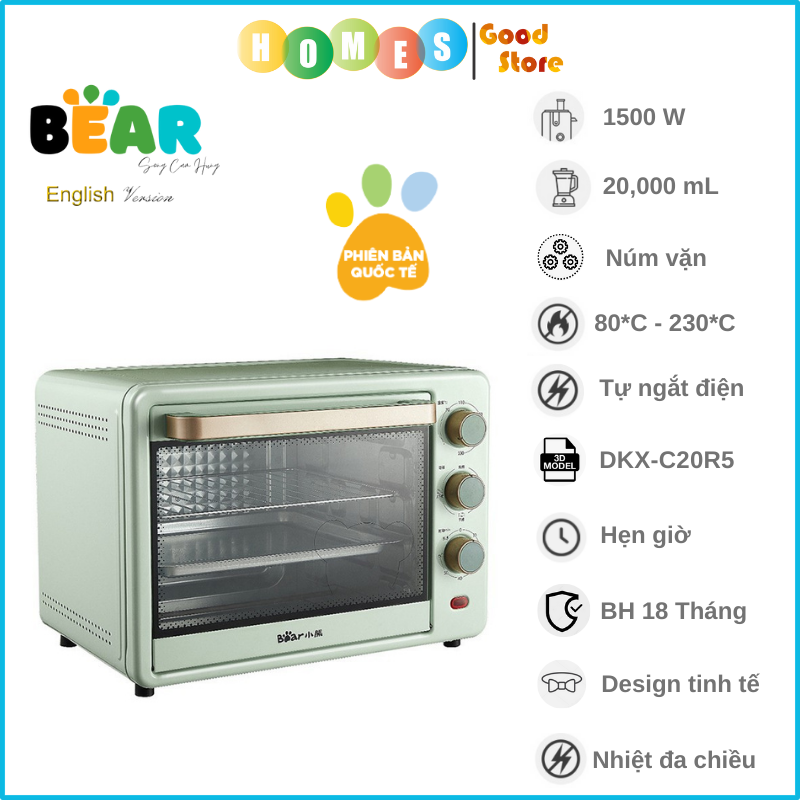 Lò Nướng Điện Đa Năng BEAR DKX-C20R5, Dung Tích 20L, Công Suất 1500W - Hàng Chính Hãng