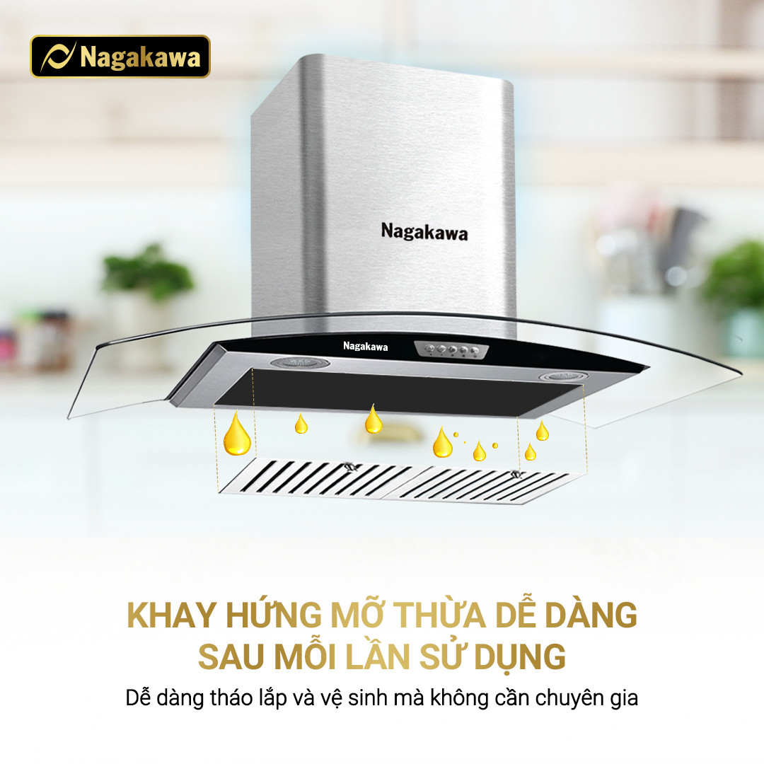 Máy Hút Mùi Than Hoạt Tính Cỡ Lớn Nagakawa NAG1857-70Cm - Bộ Lọc 5 Lớp Inox - Hàng Chính Hãng