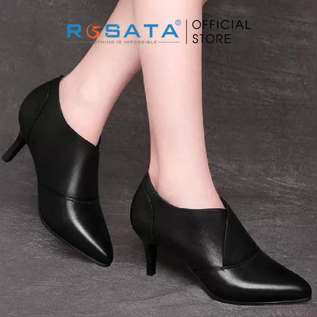 Giày boot nữ cổ thấp đế cao 5 phân mũi nhọn khóa kéo gót nhọn ROSATA RO35 ( Bảo Hành 12 Tháng )