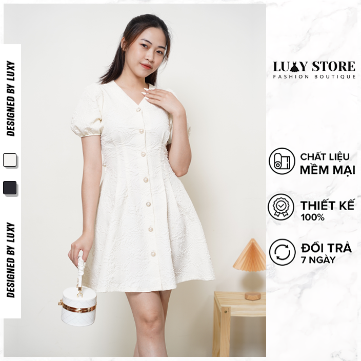 Váy tiểu thư dáng xòe LUXY V220 thiết kế tay bồng đủ size từ 42kg - 65kg