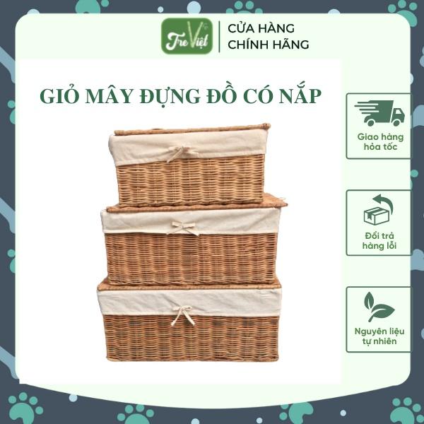 Giỏ Mây Đa Năng Đựng Đồ Có Nắp Lót Trang Trí Nhà Cửa - Rattan Basket