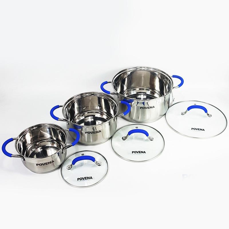 Bộ 3 nồi 5 đáy Inox Povena không bị nổi đáy, dùng được trên bếp ga, bếp hồng ngoại, bếp từ -Hàng Chính Hãng