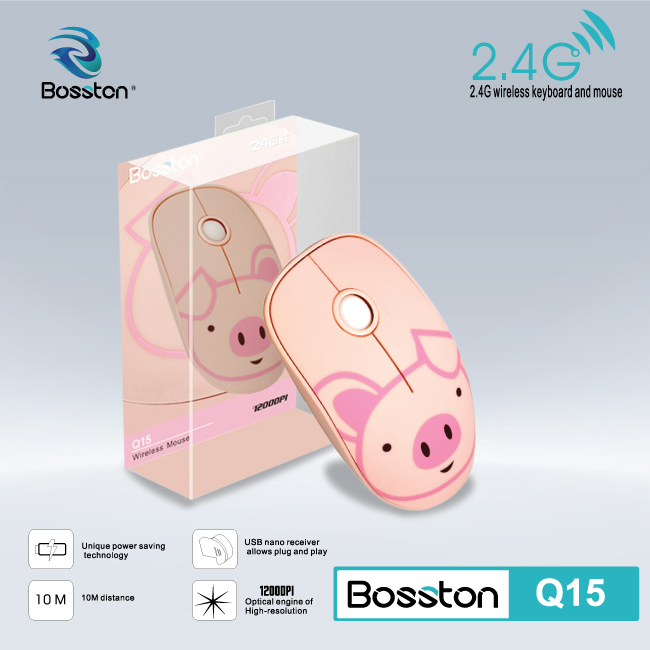 Chuột không dây Wireless nhiều hình thú dễ thương Bosston Q15-HN - Hàng Chính Hãng
