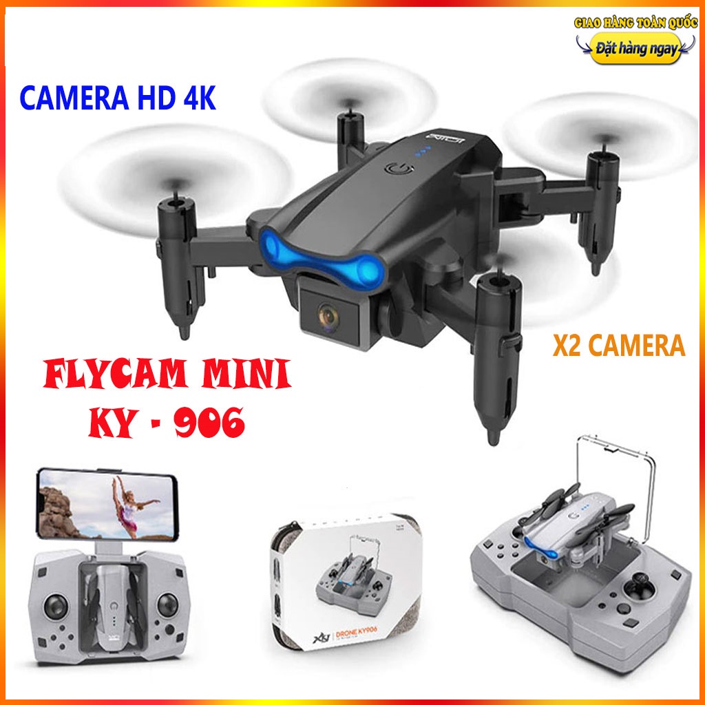 Flycam KY906 Mini Drone 4K có camera dành cho người tập bay, pin trâu, nhào lộn 360 độ, truyền hình ảnh trực tiếp về điện thoại