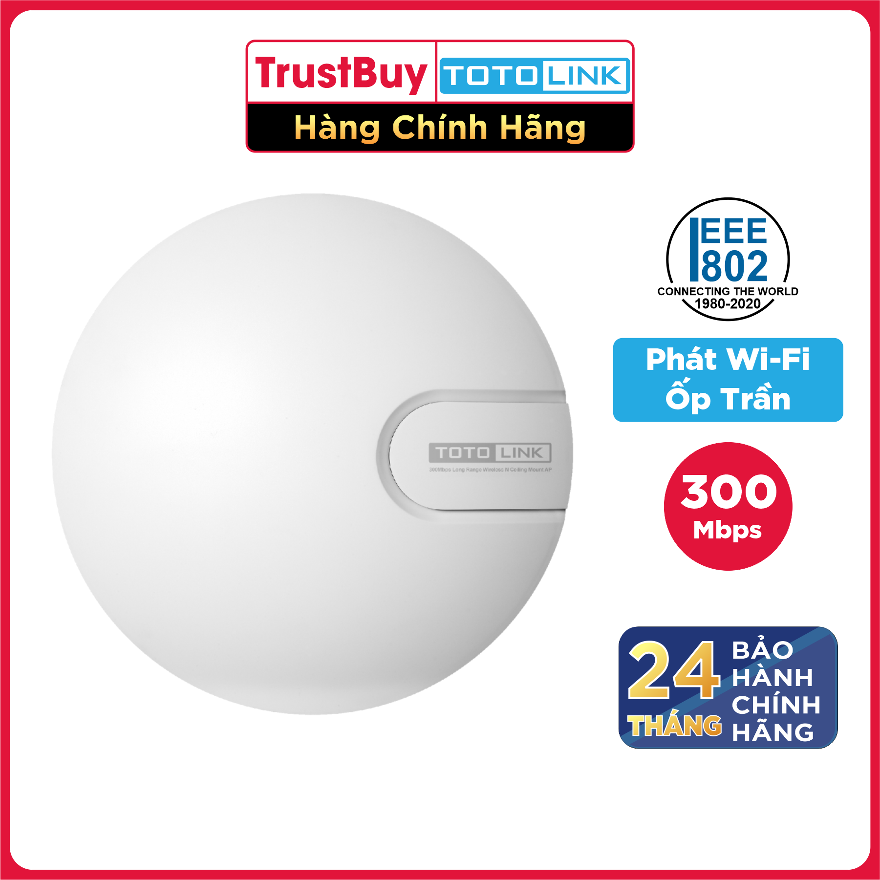 Bộ Router Phát WiFi Ốp Trần Chuẩn N Tốc Độ 300Mbps Multi-SSID, Chứng thực MAC TOTOLINK N9-V2 - Hàng Chính Hãng