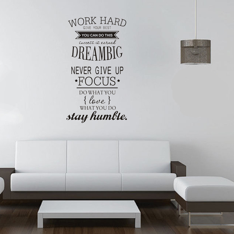 Decal dán tường Tiếng anh ý nghĩa và tạo động lực Work Hard - Dream Big - Never give up (57 x 100 cm)