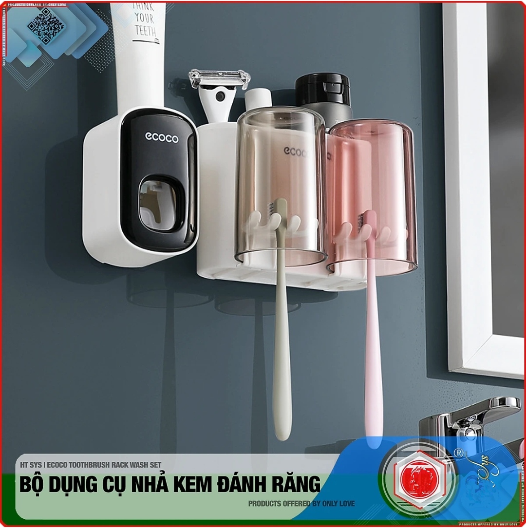 Bộ dụng cụ nhả kem đánh răng tự động và giá treo bàn chải đa năng 02 cốc TH SUS-E1924 - chất liệu ABS cao cấp