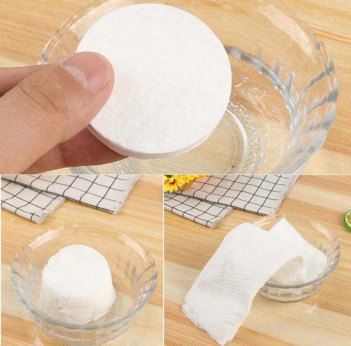 Khăn Du Lịch cotton dạng nén dùng 1 lần , Khăn Đa Năng Tự Nhiên Thấm Nước Tốt GD580-KtamN-xanh