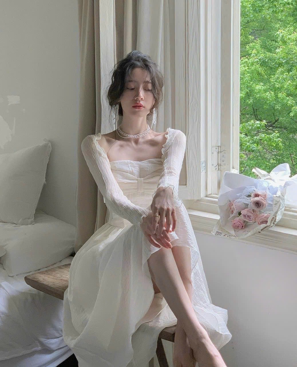 ĐẦM ỐNG DÀI MID ĐI TIỆC ÔM XÒE SUÔNG TRƠN MAXI LƯNG THUN + ÁO KHOÁC LỬNG VOANĐI BIỂN DẠO PHỐ