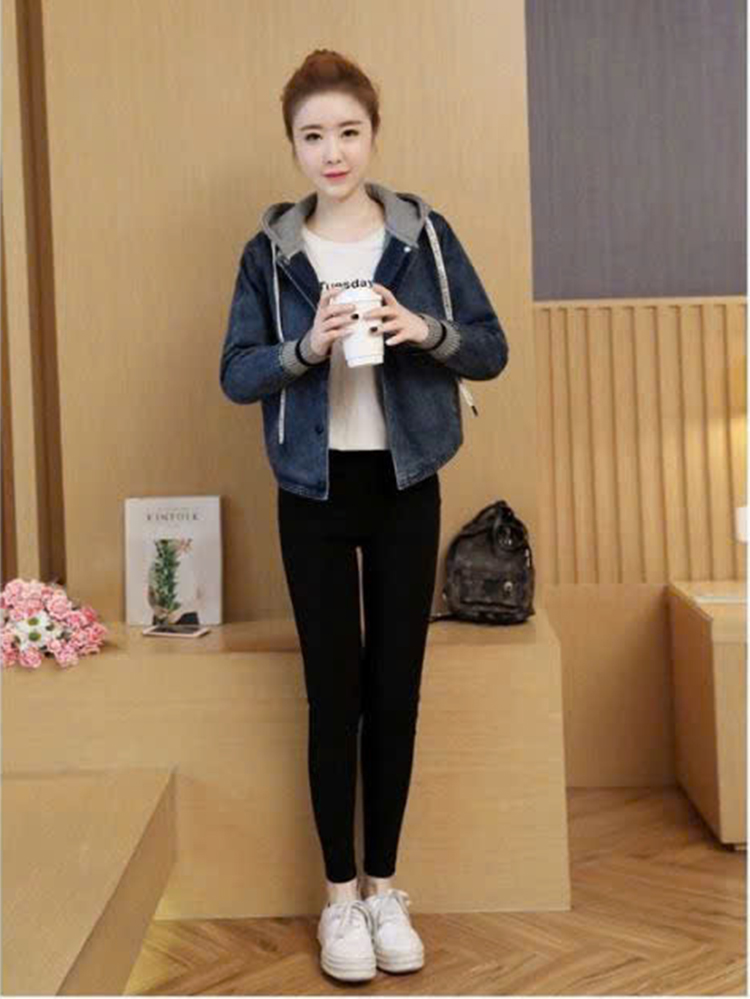 Áo Khoác jean Nữ Thời Trang Nón Trùm, Jean Dày Dặn, Có Nón Nỉ, Tay Phối Bo Thun Size M, L
