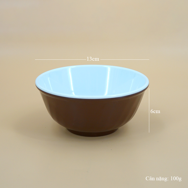 Bộ 6 tô chén melamine nâu trắng