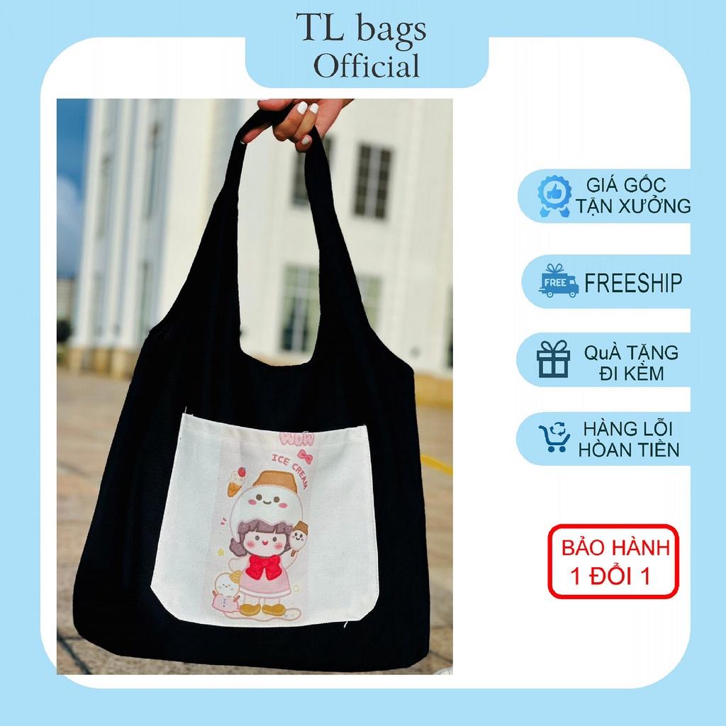 Túi Tote, Túi Canvas Vải TL, Đeo Vai Theo Phong Cách Nhật Bản, Form Dáng Bầu Có Thể Bỏ Được Máy Tính 24in