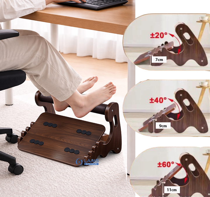 Ghế kê chân văn phòng bằng gỗ, kê chân công thái học, Giá Đỡ Chân Dưới Bàn Làm Việc