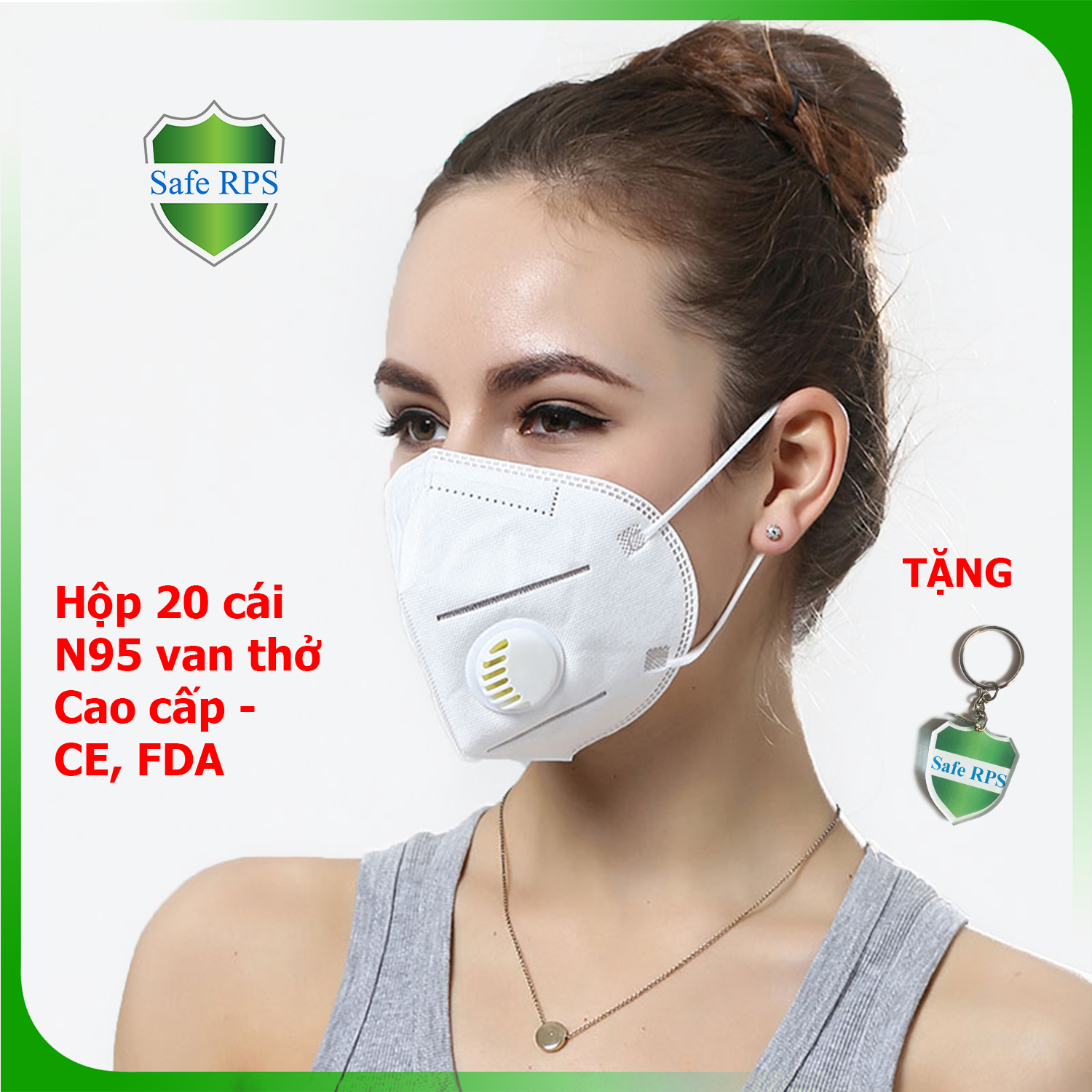 Hộp 20 cái Khẩu trang N95 Pro Mask, có van thở, kháng khuẩn, chống bụi siêu mịn PM2.5, màu trắng - ISO13485, CE, FDA - xuất khẩu Châu Âu , Mỹ ; Tặng móc treo khóa mica