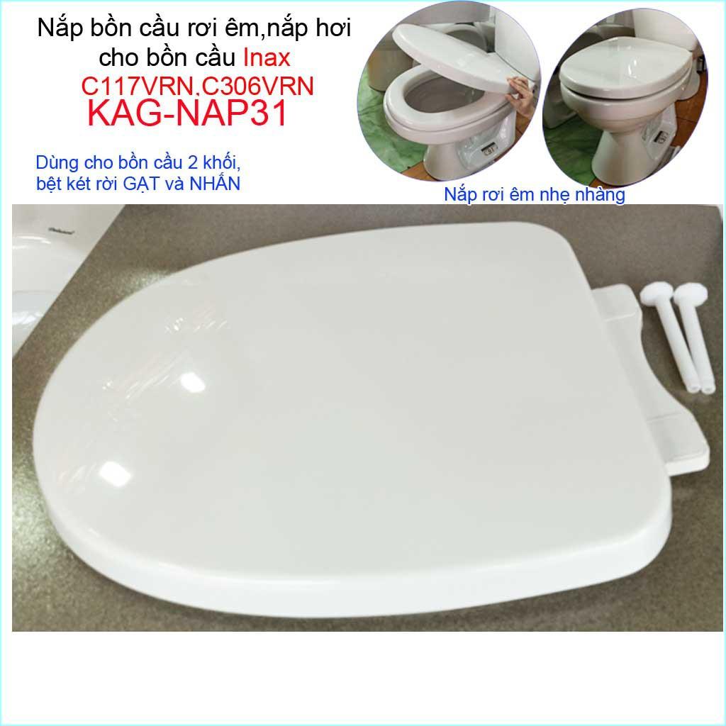 Nắp đậy bồn cầu rơi êm KAG-NAP31, nắp cho bàn cầu Inax C.117VRN,C306VRN, nắp cho cầu Inax