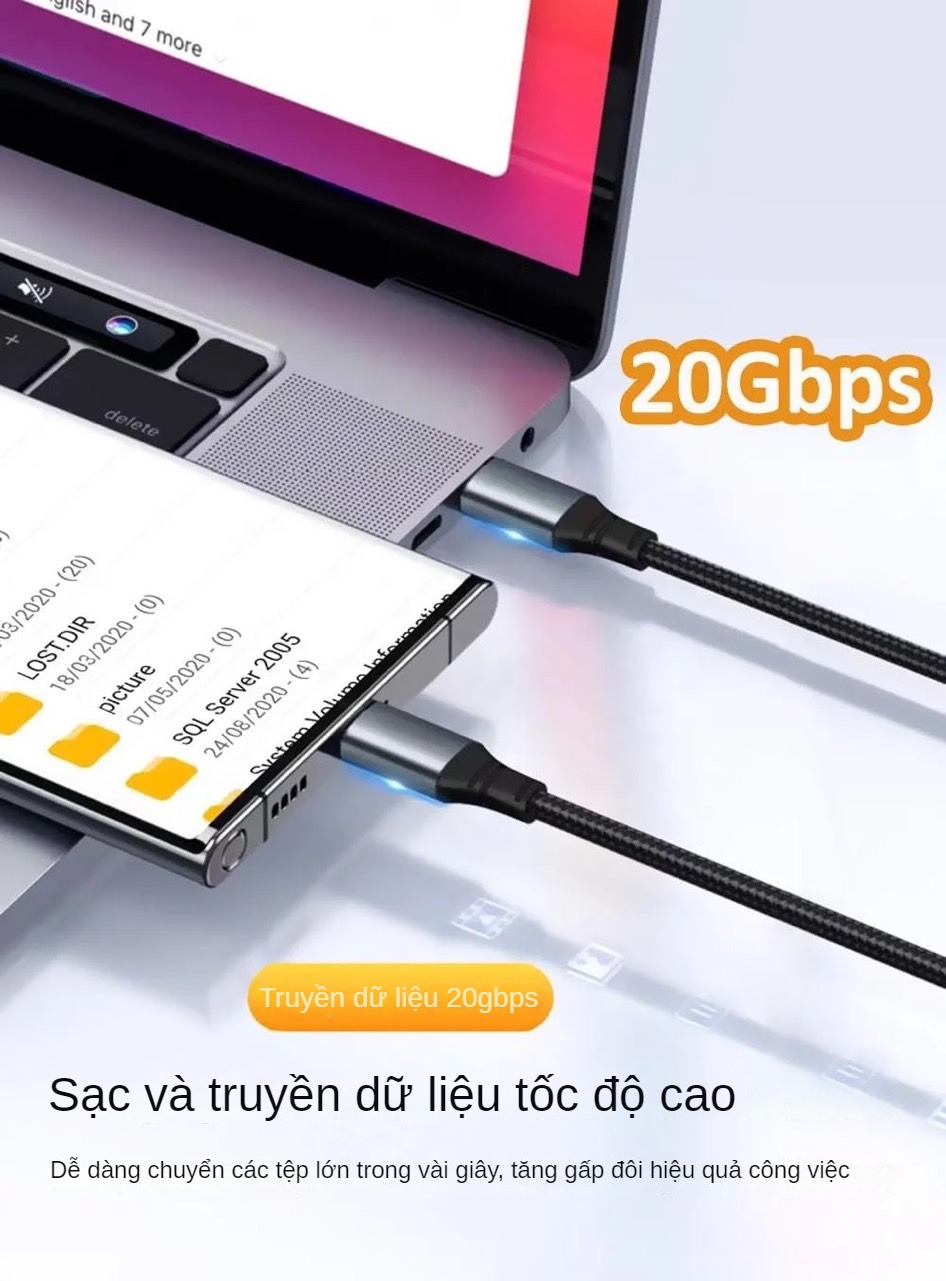 Cáp Sạc Nhanh USB Type C to Type C PD 100W - Dây Cáp Dữ Liệu FIRO USB 3.2 Gen2, Sạc Nhanh PD 100W, Truyền Dữ Liệu 20Gbps, Video 8K60Hz - 20V@5A PD100W/8K60Hz/20Gbps - Dài 2 Mét - Dùng Cho iPhone 15 Series, Macbook, Laptop, Smartphone - Hàng Chính Hãng