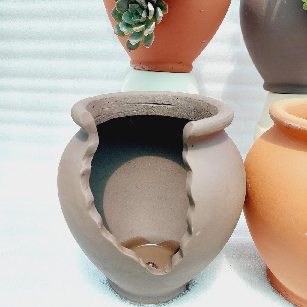 Chậu đất nung Bình Dương - Chum cao cắt vân mây, miệng chậu 14cm, chiều cao 20cm