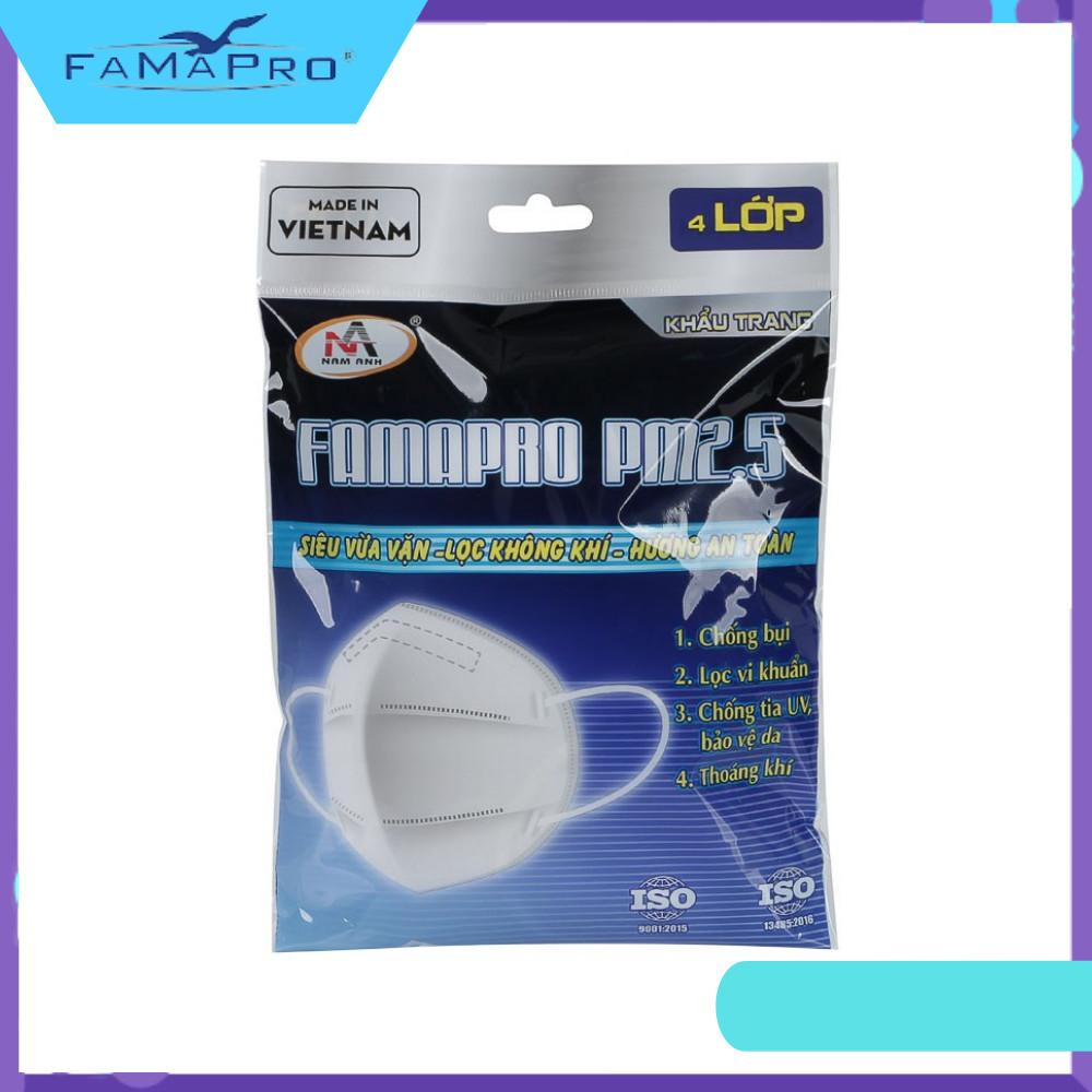 [[ Xuất Khẩu Mỹ ]] - Khẩu Trang Y Tế Cao Cấp Famapro Người Lớn - 4 Lớp PM2.5 (5 Cái / Túi) - BFE, VFE, PFE ≥ 95% Lọc Khuẩn, Bụi, Virus Tốt Nhất