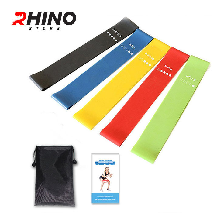 Bộ dây đàn hồi tập gym Rhino R102 dây đàn hồi mini band tập yoga dây đàn hồi kháng lực cao cấp tập thể dục - Hàng chính hãng Rhino Store