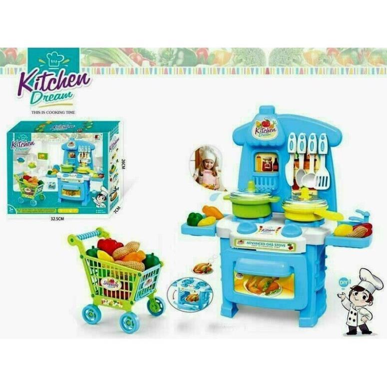 Bộ đồ chơi nấu ăn nhà bếp Kitchen Dream kèm - Bộ bếp nấu ăn cho bé kèm xe đẩy