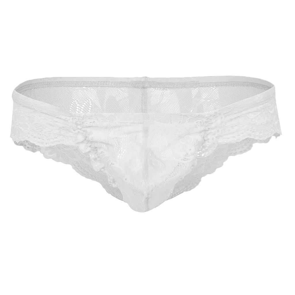 Sexy Mens Sheer Lace Floral Bulge Pouch Thong Brief G-string Underwear