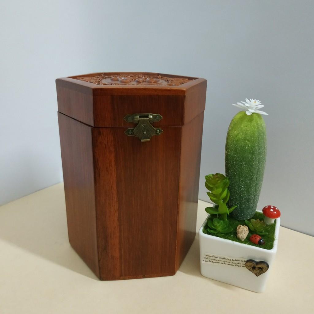 HỘP ĐỰNG GỖ HƯƠNG CHỮ PHÚC LỤC GIÁC - LOẠI CAO TO