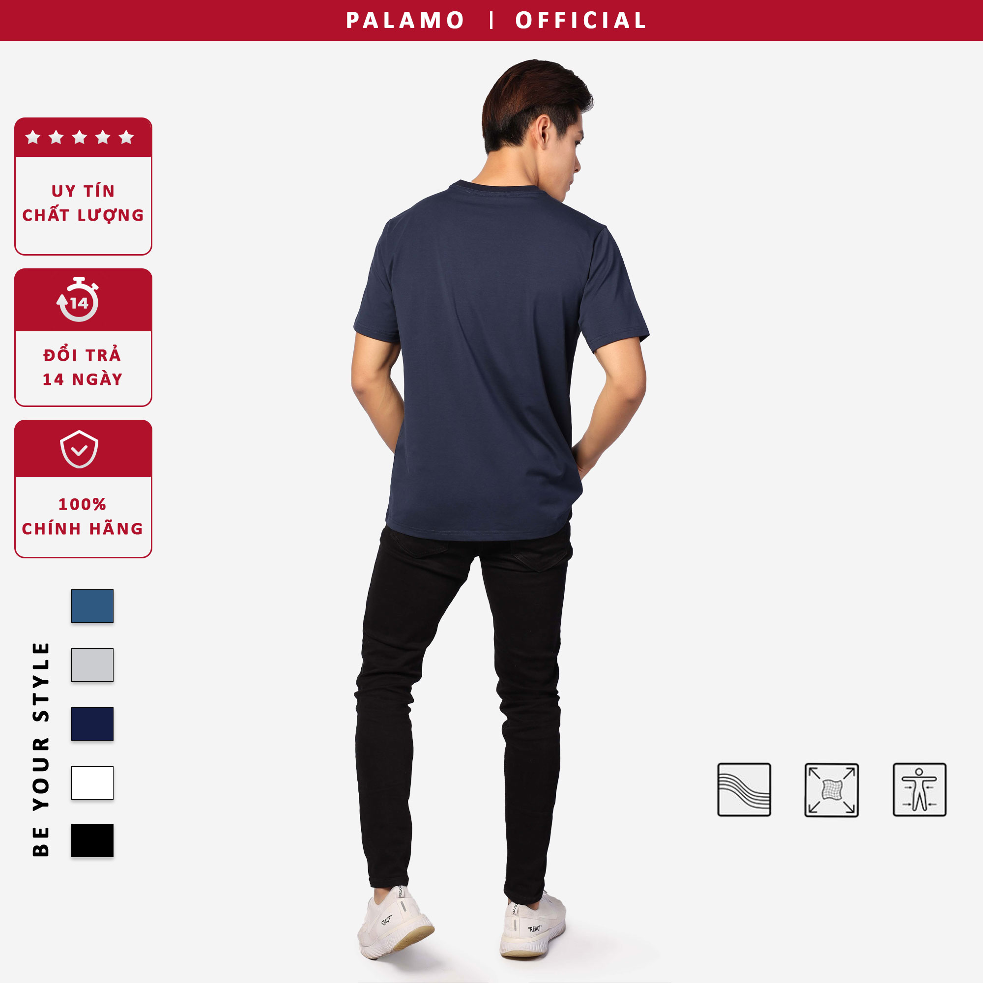 Áo thun nam cotton compact Palamo classic regular fit / màu xanh đen