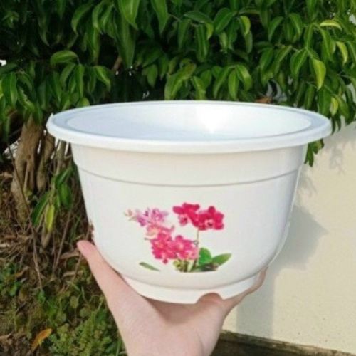 Chậu Nhựa Trồng Cây In Hoa Bốn Mùa Xinh Tươi, Chậu Trồng Hoa Dáng Tròn, Dày, Bền, Đẹp, Chất Lượng Cao