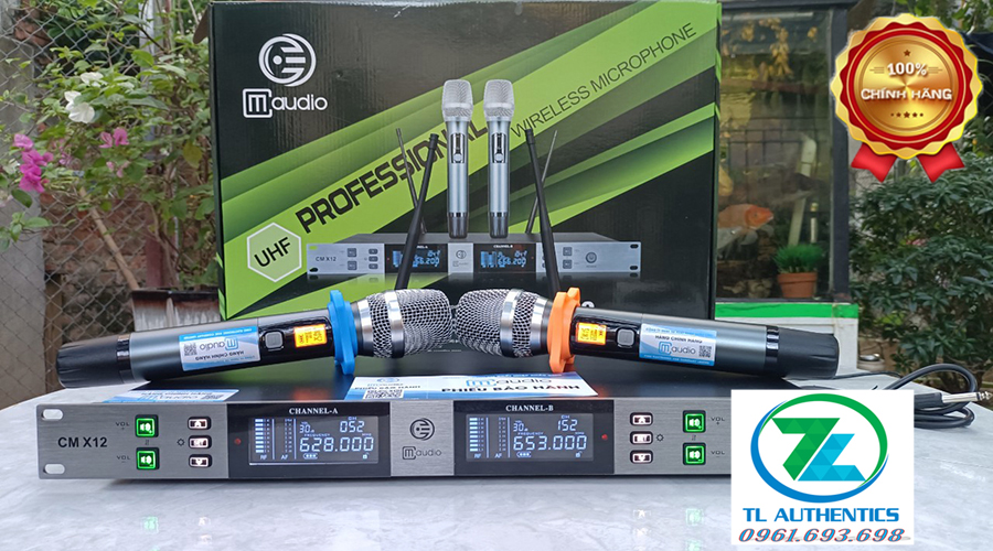 Micro không dây CMAUDIO Model CM-X12 cao cấp,có chế độ tự ngắt - Hàng chính hãng nhập khẩu 2024 - tặng bộc sạc và 4 quả pin 1200mah