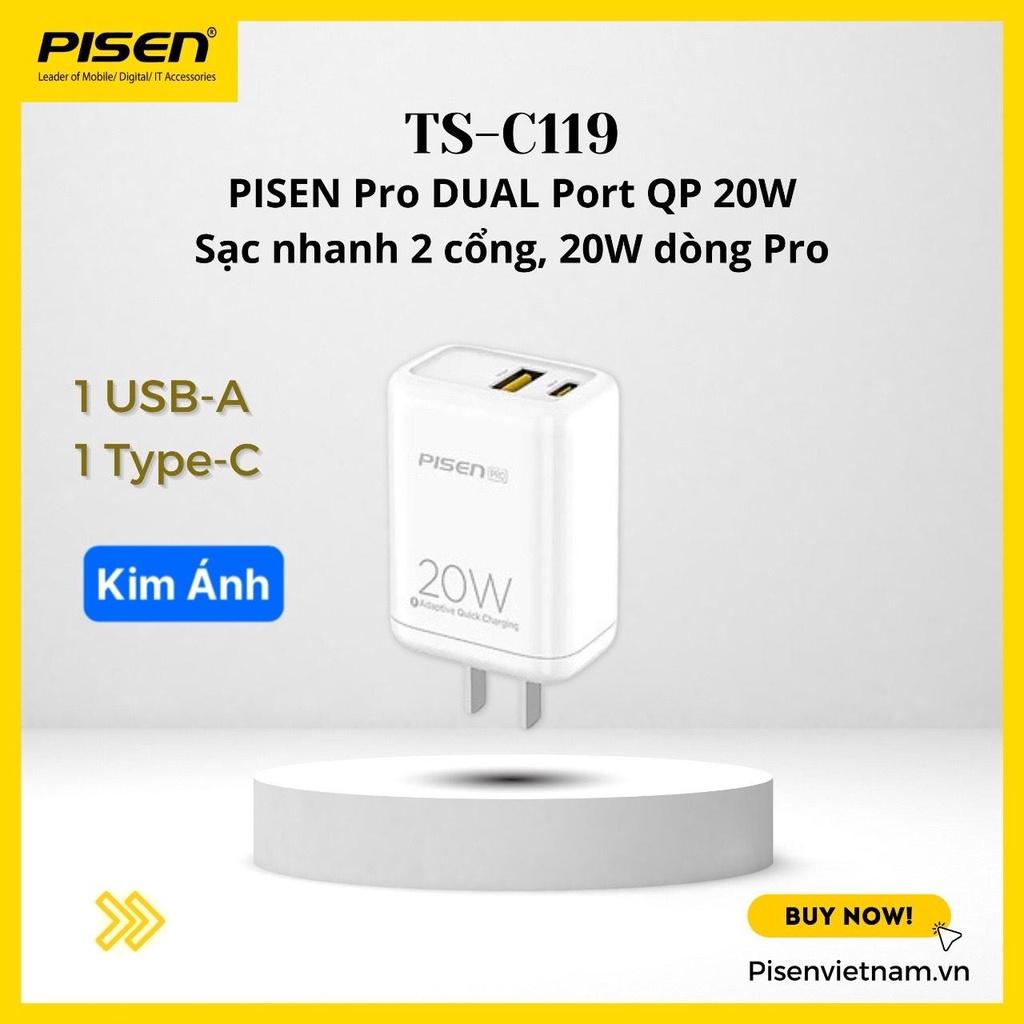 Cóc sạc nhanh PISEN Pro-All Dual Port QP 20W Fully Compatible12 - (TS-C119), Hàng chính hãng