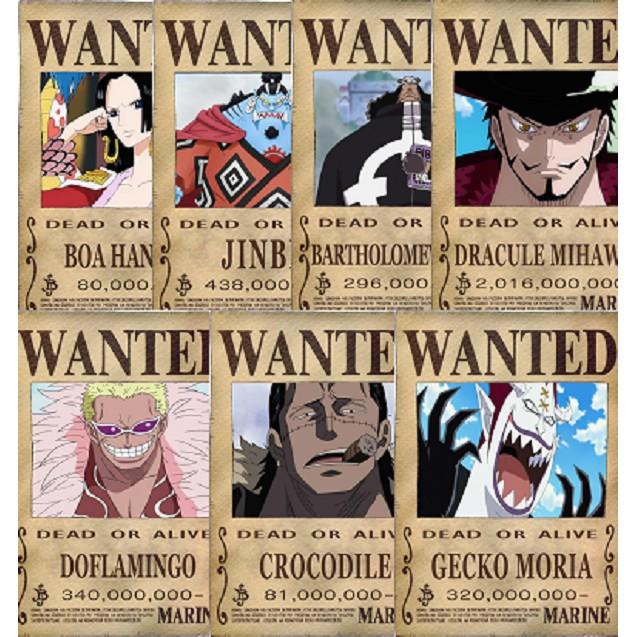 Bộ 7 tấm truy nã cựu thất vũ hải trong Onepiece wanted poster size A4. A5, A6 mỏng