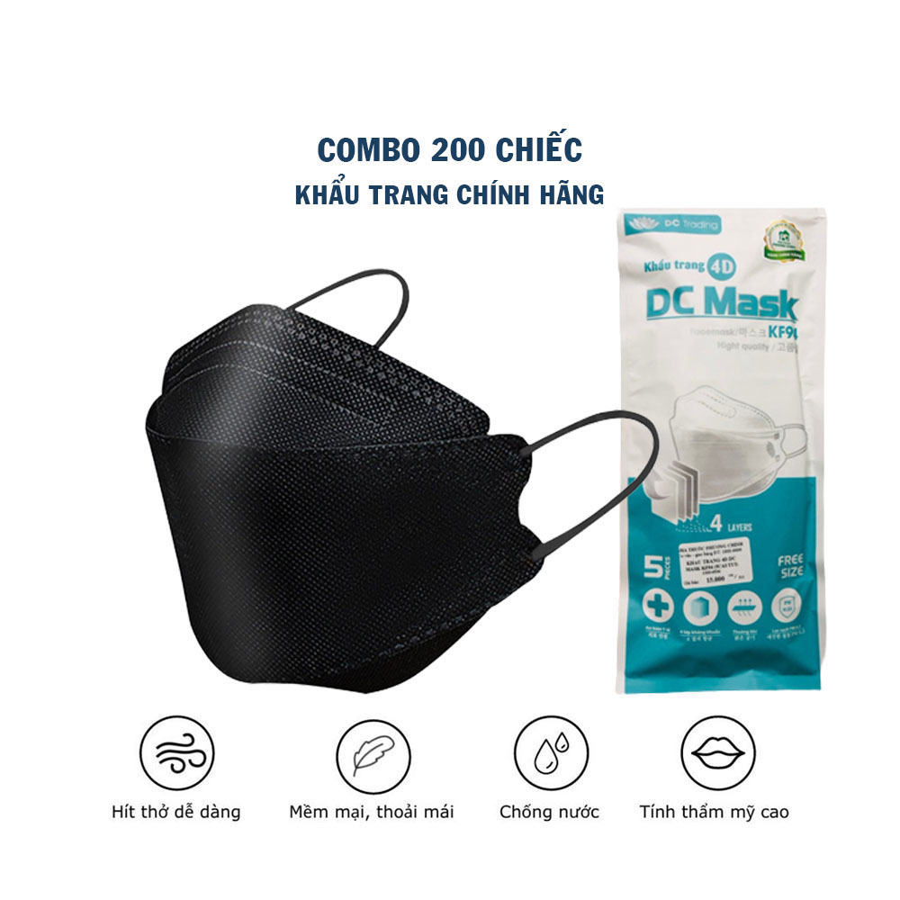 Thùng khẩu trang KF94 màu Đen DC MASK 4D kháng khuẩn lọc bụi mịn cao cấp
