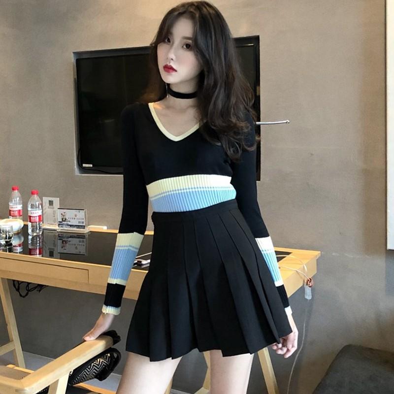 Áo len nữ tay dài cổ chữ V thời trang Hàn Quốc