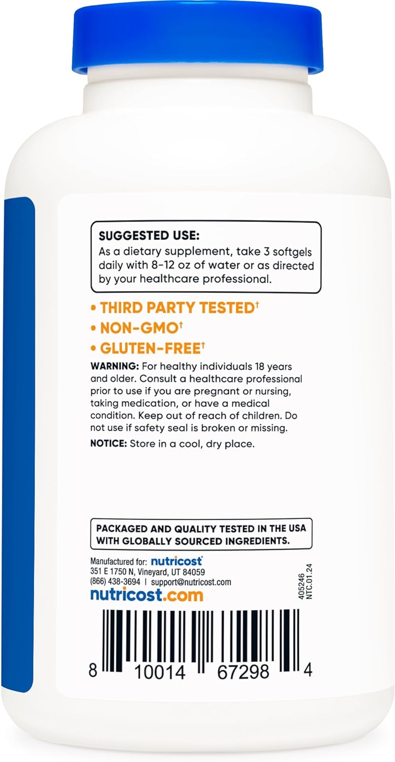 Nutricost Omega 3 250mg EPA DHA (120 Viên) - Bổ Trợ Mắt, Não, Tim Mạch, Đẹp Da Của Mỹ