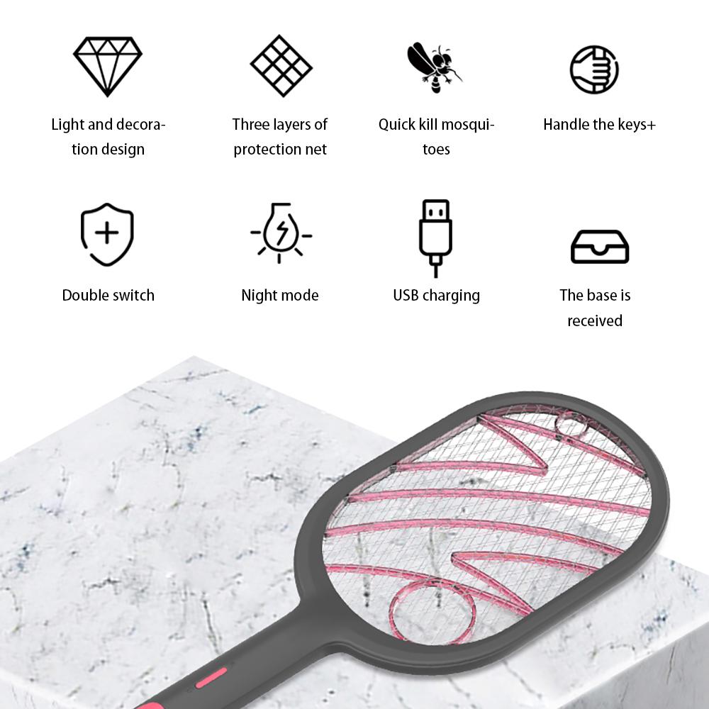Vợt diệt côn trùng bằng điện Thiết kế lưới an toàn ba tầng pin dung lượng lớn 1200mAh