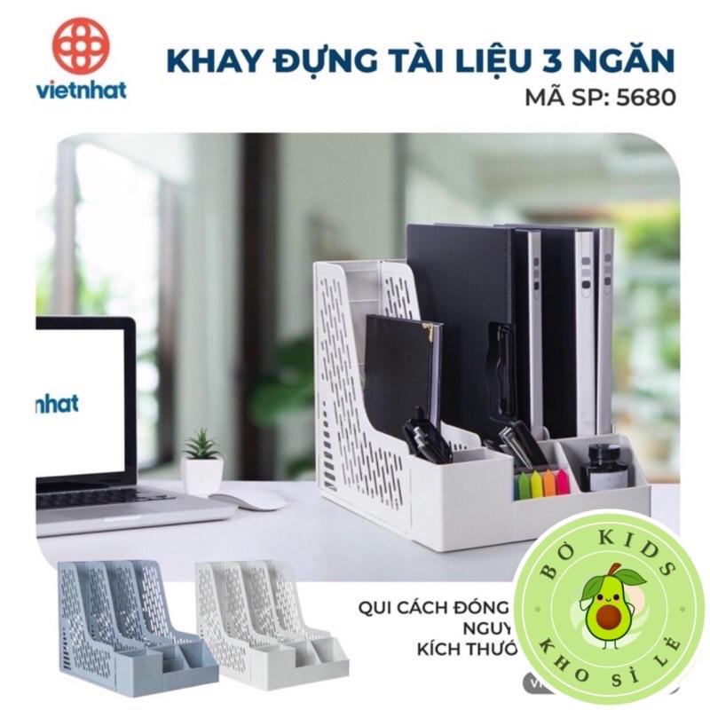 Giá đựng tài liệu 3 ngăn kèm khay để bút Việt Nhật (5680), Khay đựng hồ sơ tài liệu văn phòng để bàn